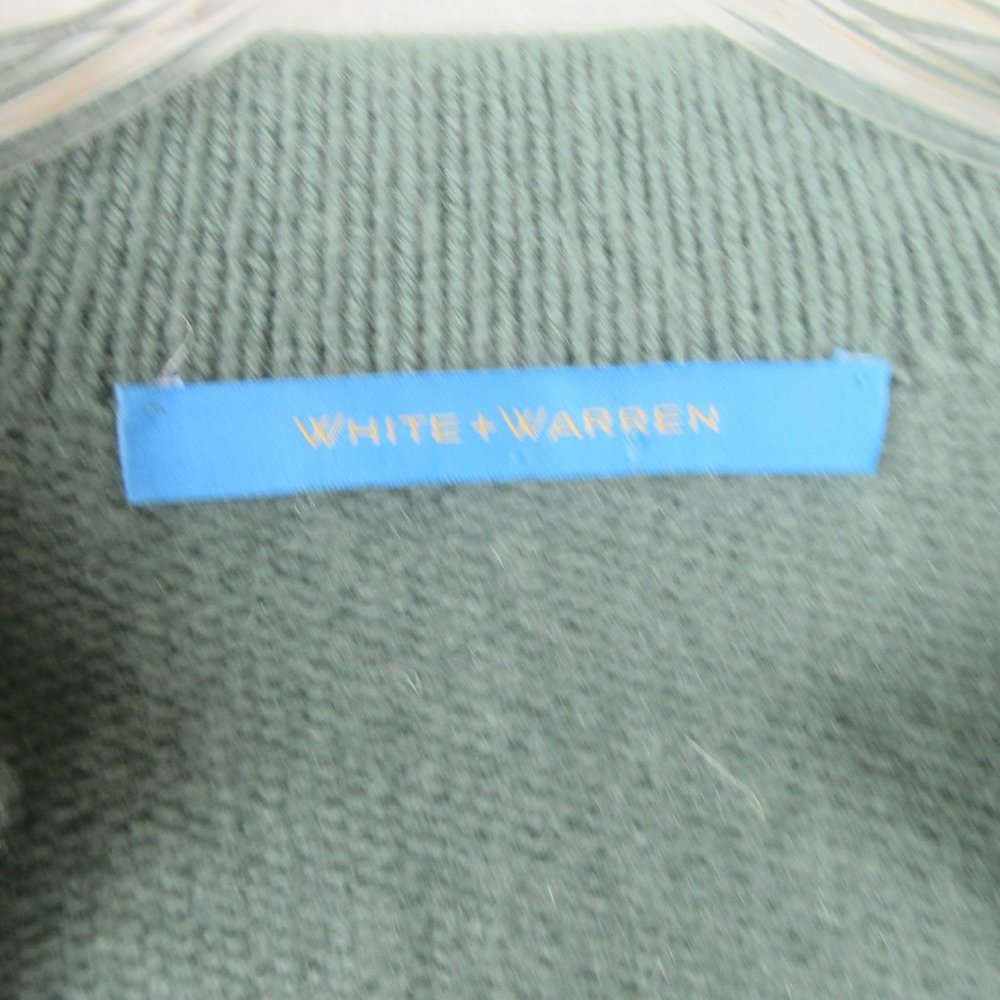 White + Warren Cashmere Embroidered Cardigan Size L Sage Green Botanical Flowers - Picture 4 of 8